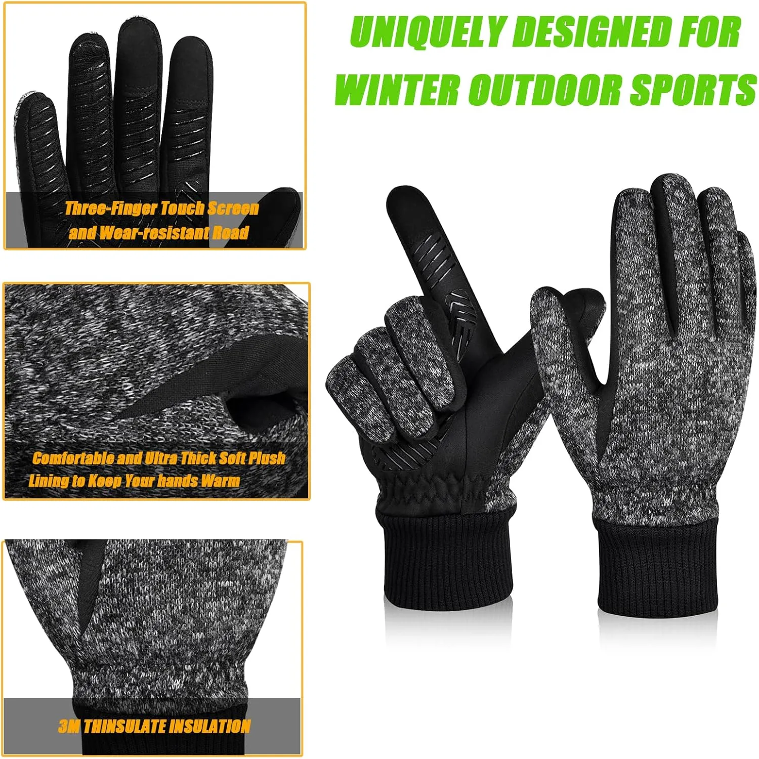 MOREOK Winter Gloves for Men/Women -10F 3M Thinsulate Warm Touch Screen Snow Ski Bicycle Bike Gloves for Driving/Cycling/Running/Hiking