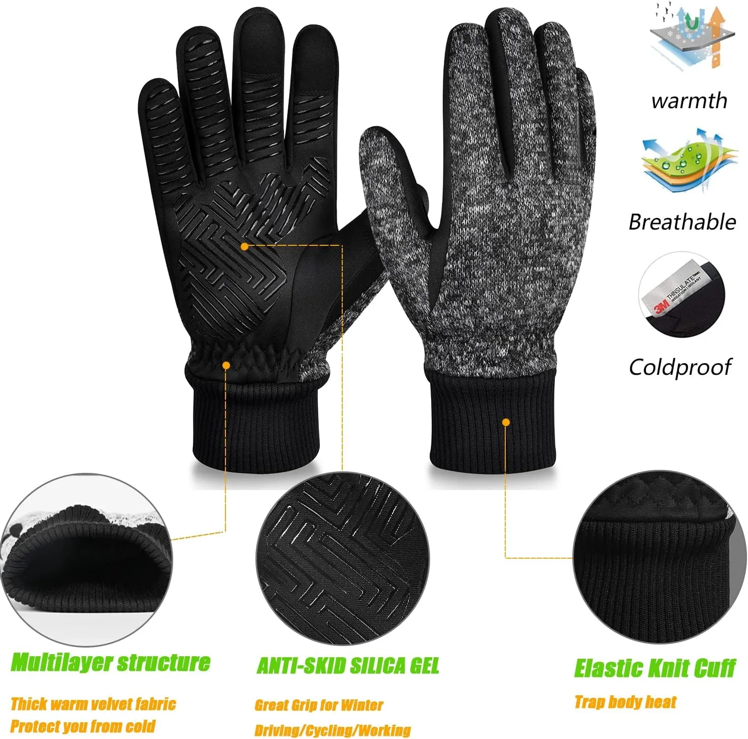 MOREOK Winter Gloves for Men/Women -10F 3M Thinsulate Warm Touch Screen Snow Ski Bicycle Bike Gloves for Driving/Cycling/Running/Hiking