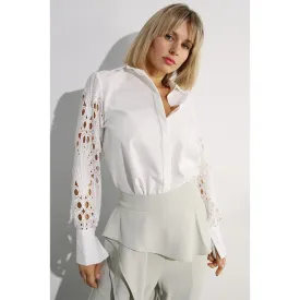 Ms. Alice Lace Sleeve Button Down Blouse