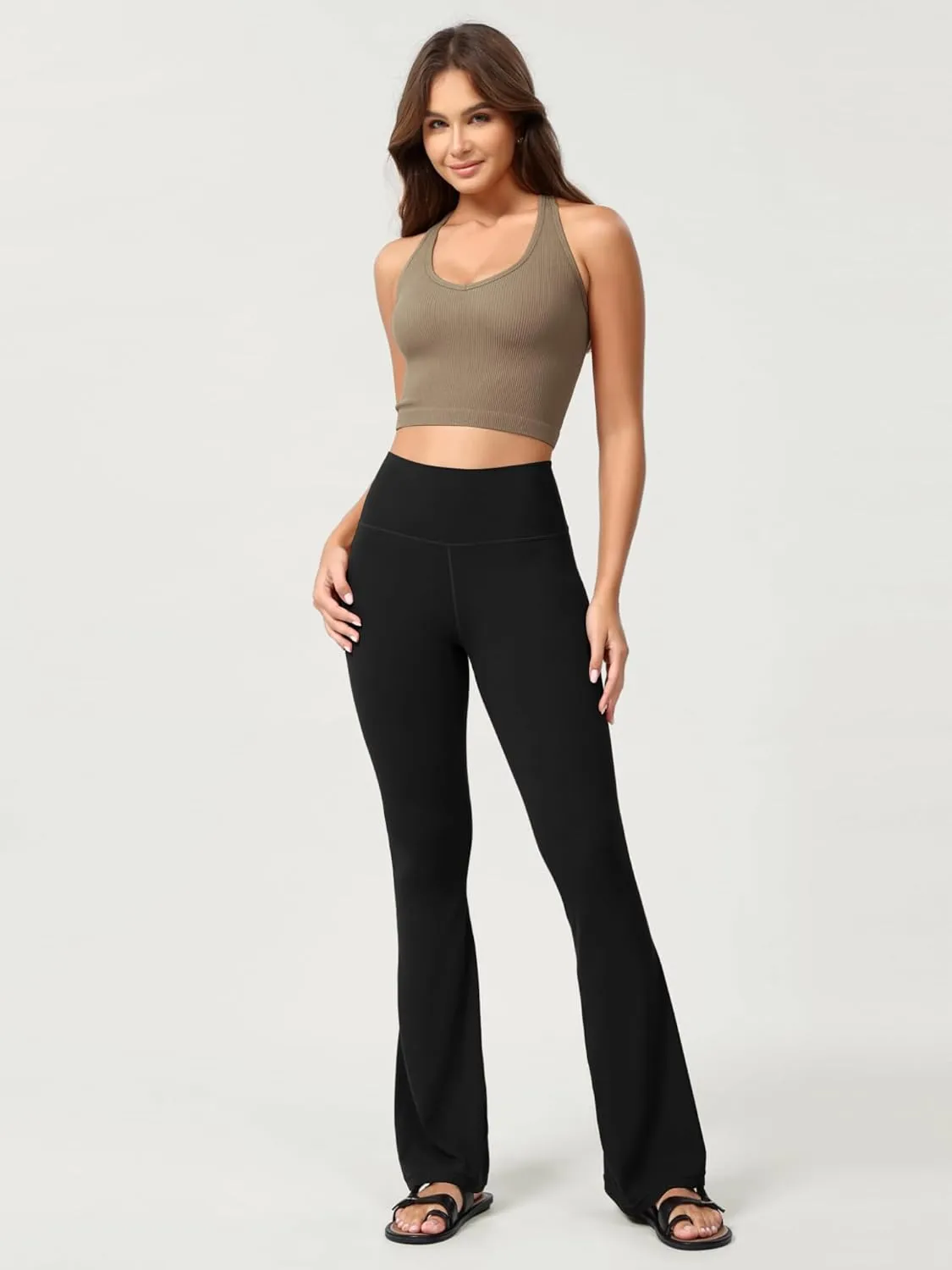 ODODOS Seamless Halter Crop Tops for Women Ribbed Soft V Neck Open Back Cropped Tank Top