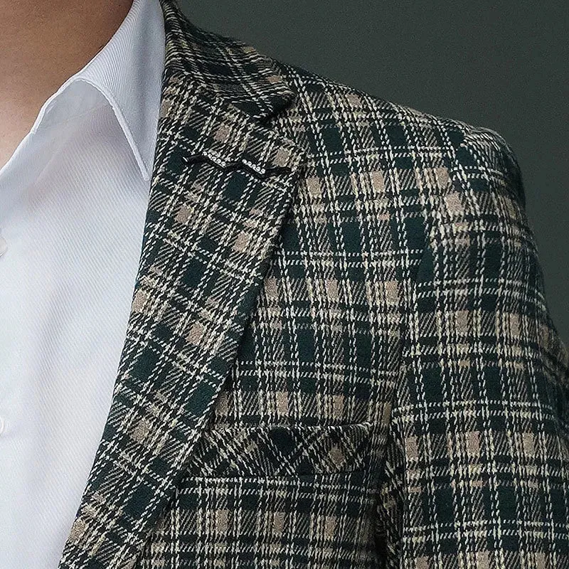 Plaid Contrast Color Polyester Blazer