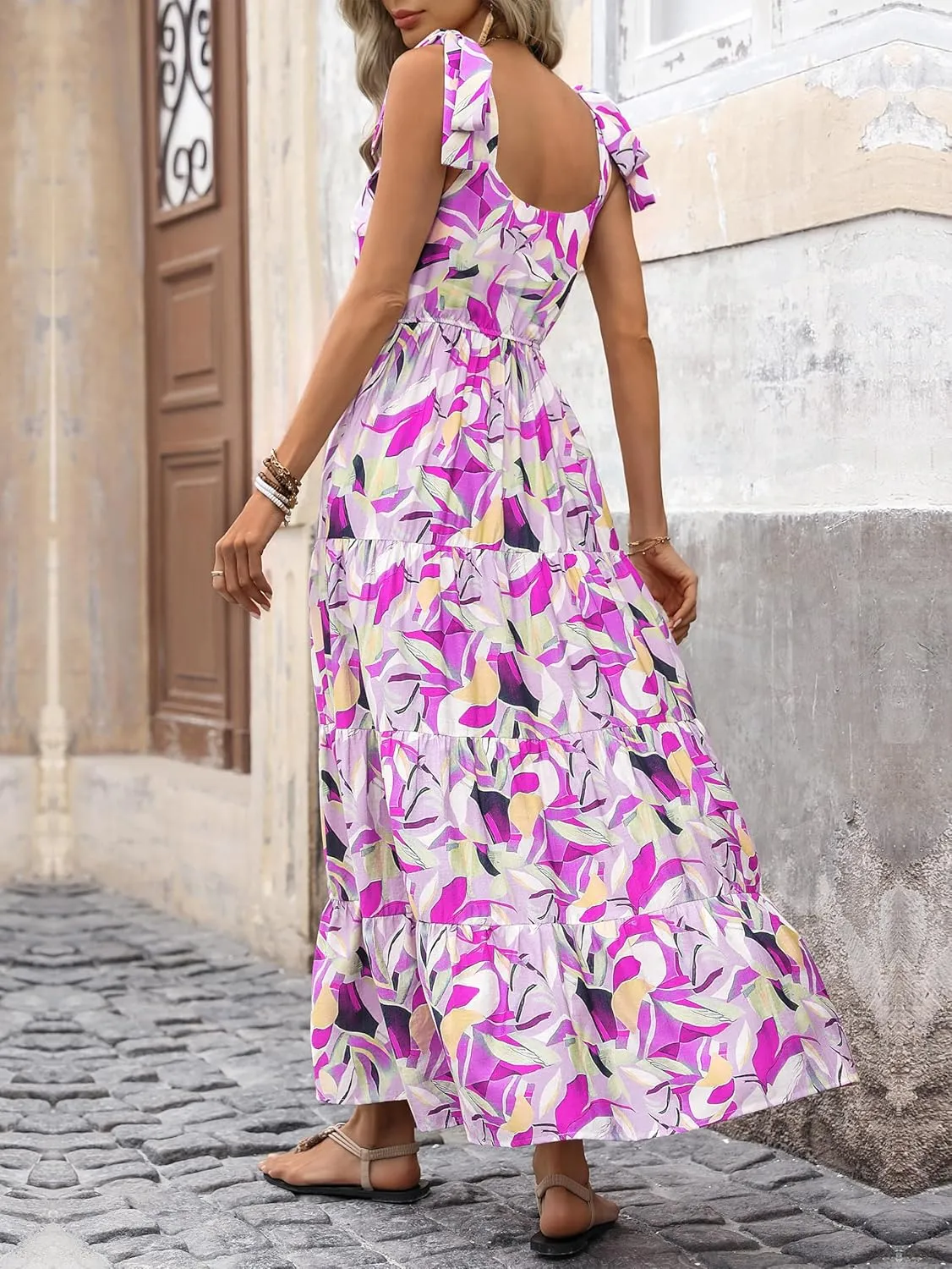 PRETTYGARDEN Women Dresses 2025 Summer Floral Sleeveless Maxi Dress Casual Spaghetti Strap Tiered Flowy Beach Long Dress