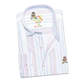 Rainbow Pinstripe FROG Button Down Shirt - Blue