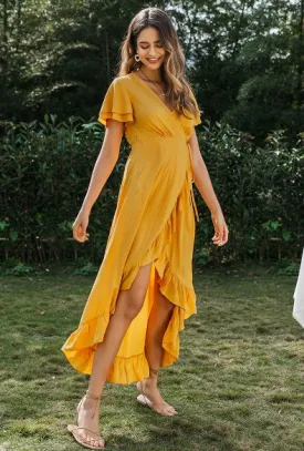 Ruffled hem V-neck casual maxi dress