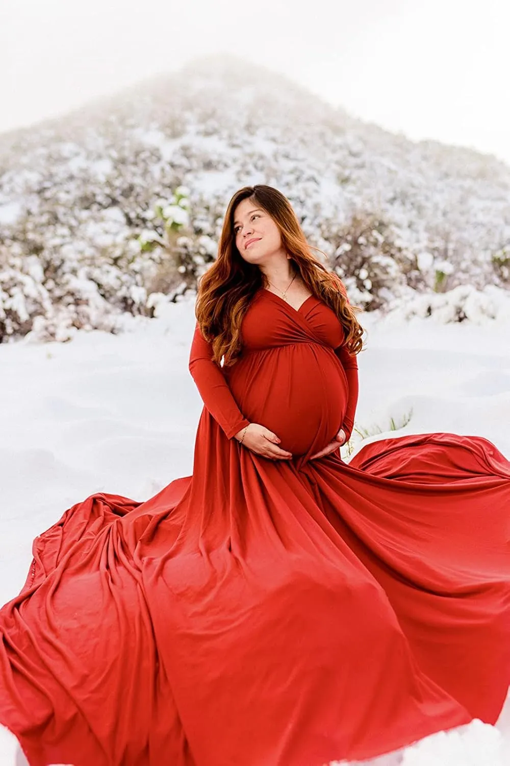 Saslax Maternity Off Shoulders Half Circle Gown for Baby Shower Photo Props Dress