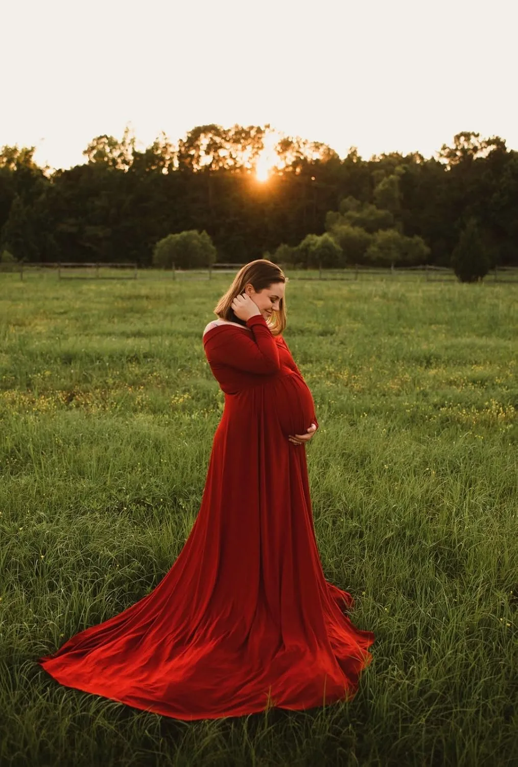 Saslax Maternity Off Shoulders Half Circle Gown for Baby Shower Photo Props Dress