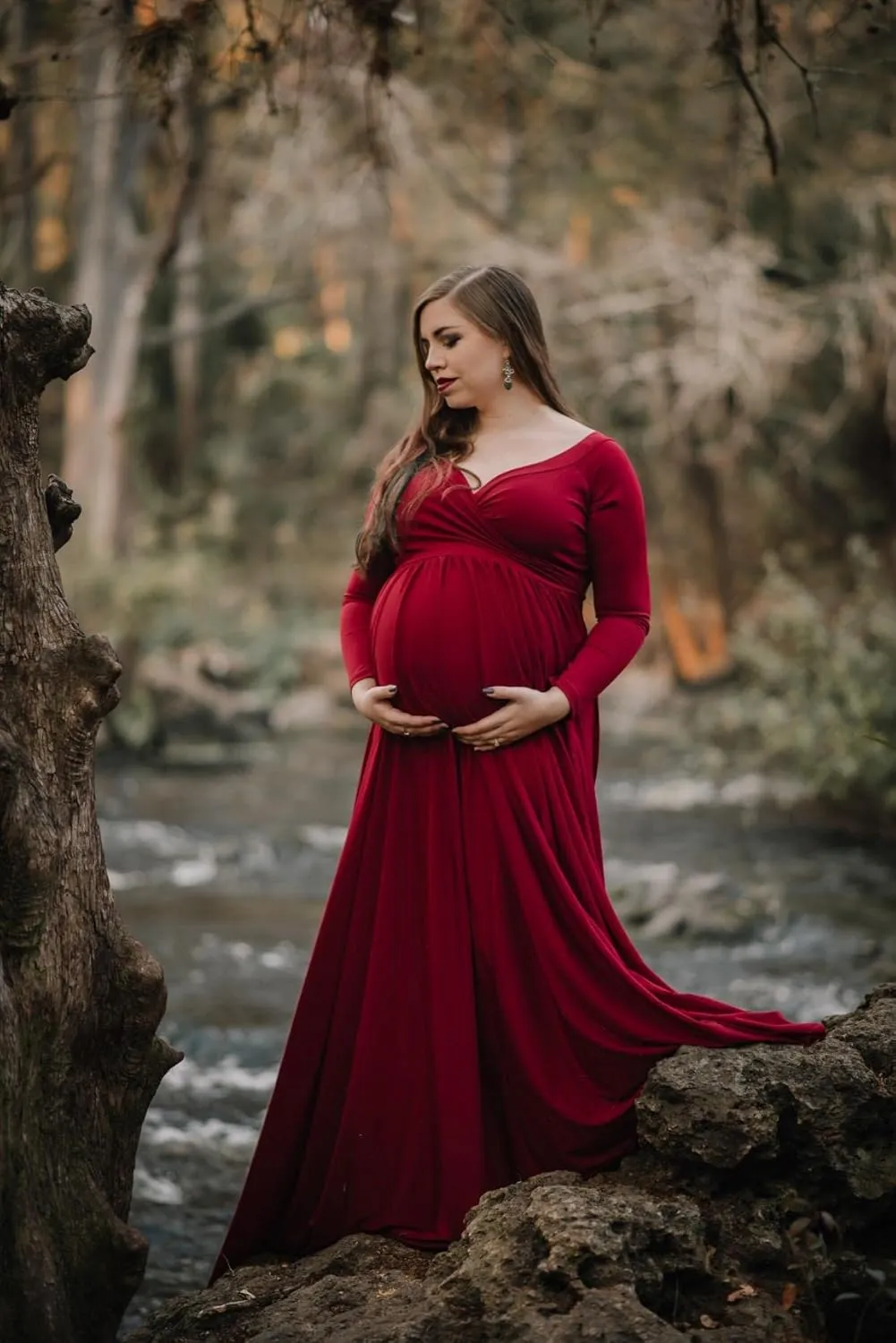 Saslax Maternity Off Shoulders Half Circle Gown for Baby Shower Photo Props Dress
