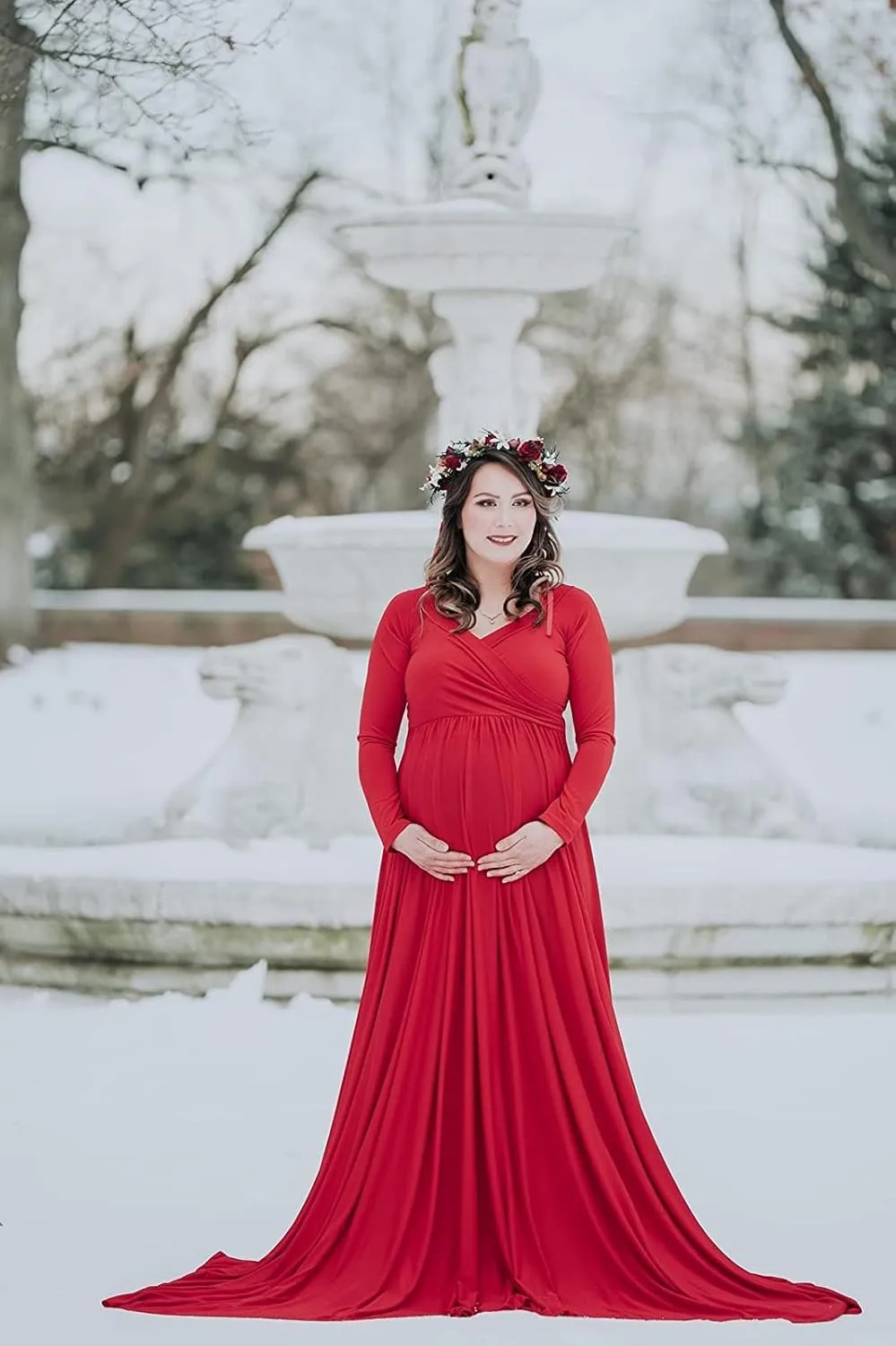 Saslax Maternity Off Shoulders Half Circle Gown for Baby Shower Photo Props Dress