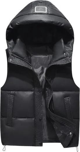 SEAUR Boys Girls Winter Warm Puffer Vest Quilted Water Resistant Down Vest Sleeveless Padded Jacket with Detachable Hood
