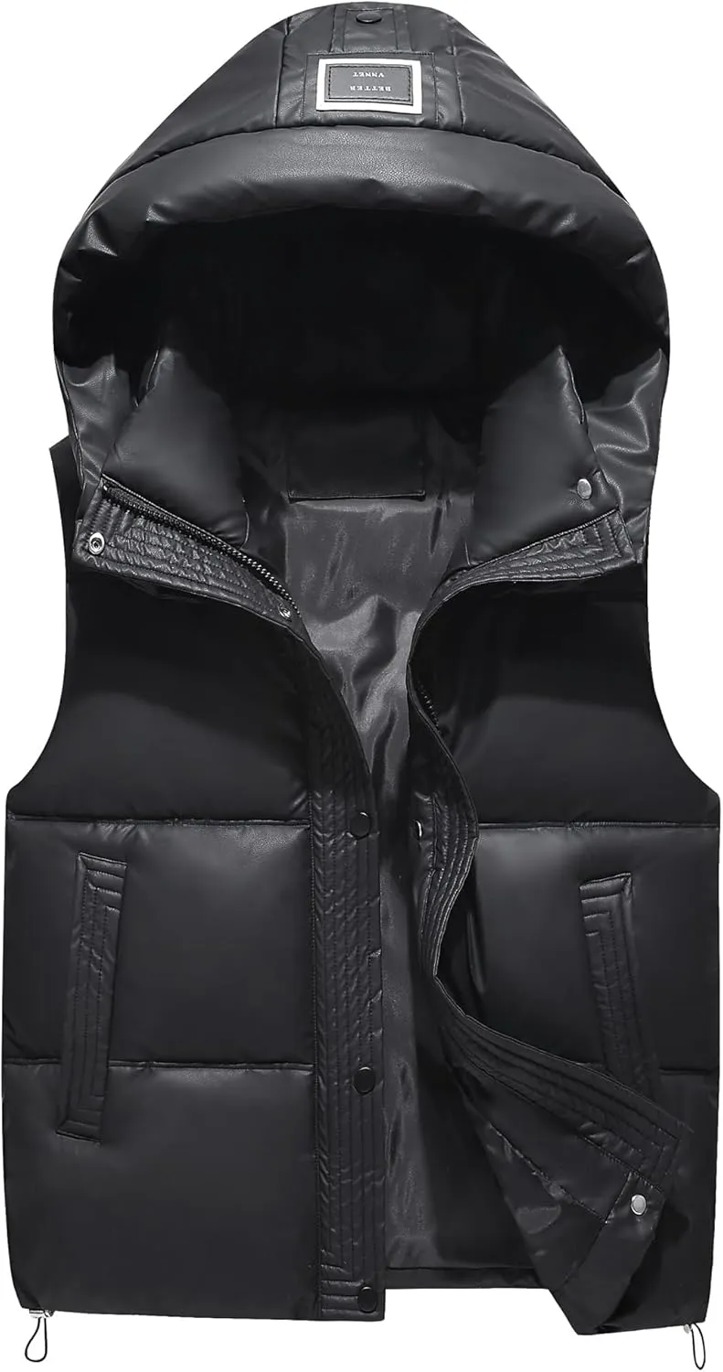 SEAUR Boys Girls Winter Warm Puffer Vest Quilted Water Resistant Down Vest Sleeveless Padded Jacket with Detachable Hood