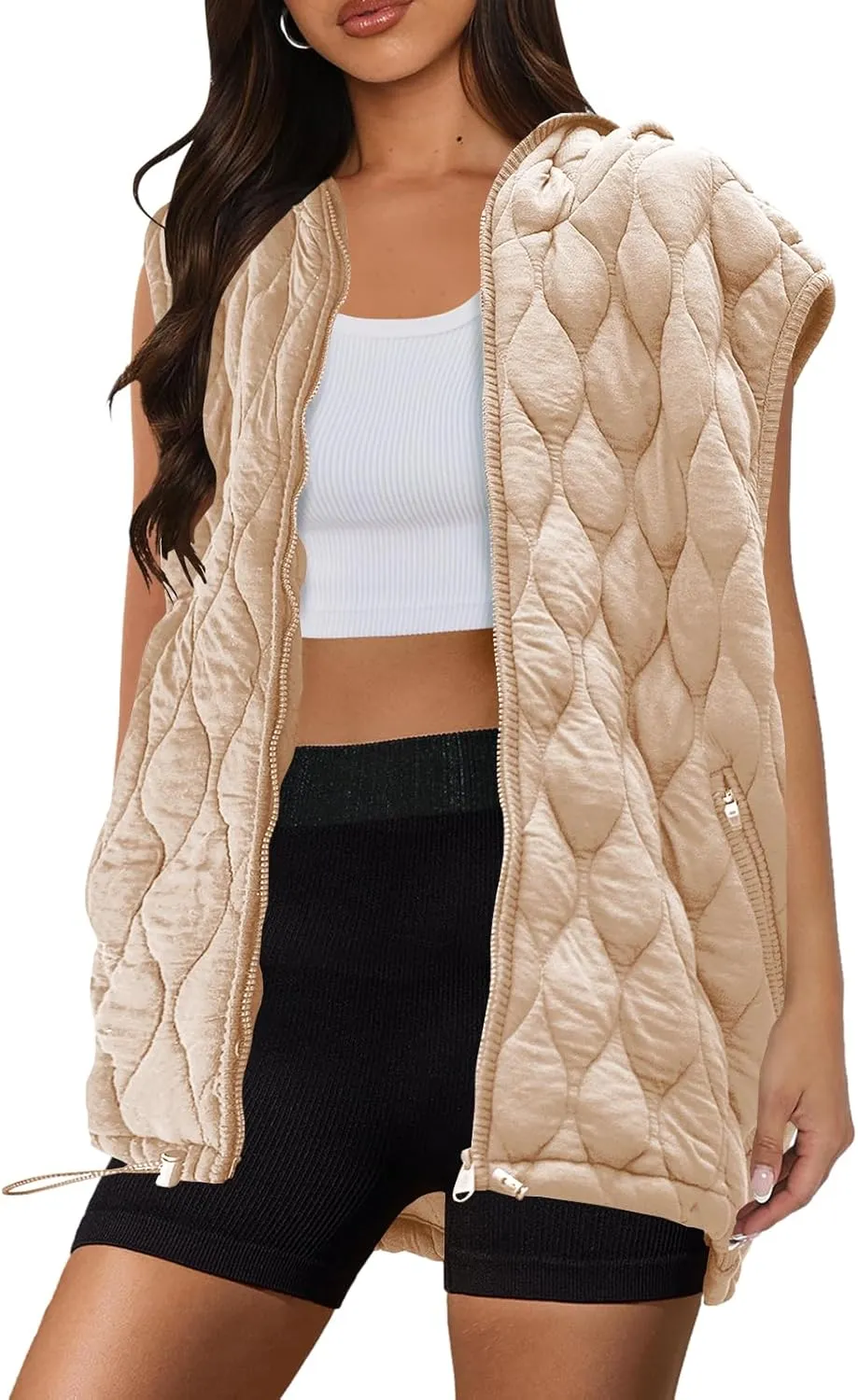 SENSERISE Womens Oversized Puffer Vest Sleeveless Quilted Jacket Zip Up Hoodie Winter Coat with Pockets Padded Gilet