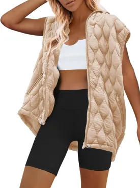 SENSERISE Womens Oversized Puffer Vest Sleeveless Quilted Jacket Zip Up Hoodie Winter Coat with Pockets Padded Gilet