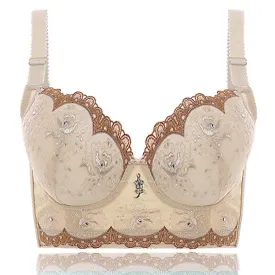 Sexy Embroidery Lace-trim Deep plunge Gather Push Up Soft Bras