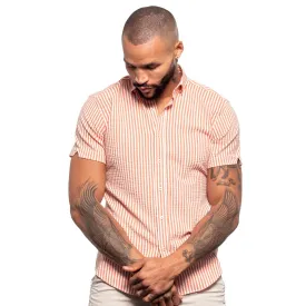 Summer Stripes Seersucker Short Sleeve Shirt - Orange
