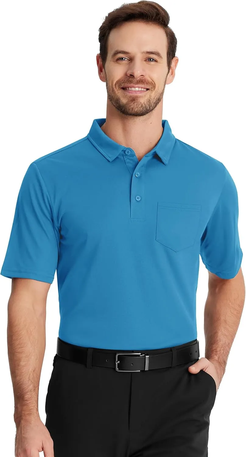 TACVASEN Mens Polo Shirt Short Sleeve Golf Shirt with Pocket Quick Dry Collared Lightweight Polo for Men Casual Work