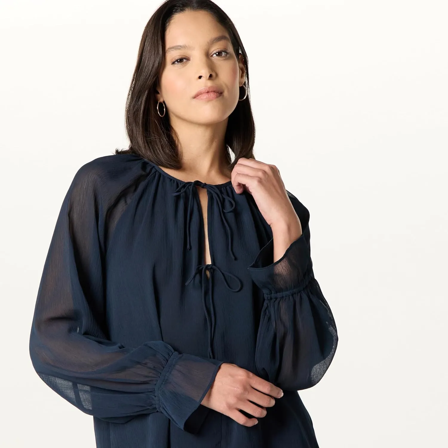 The Drop Women's Piper Tie Front Feminine Blouse
