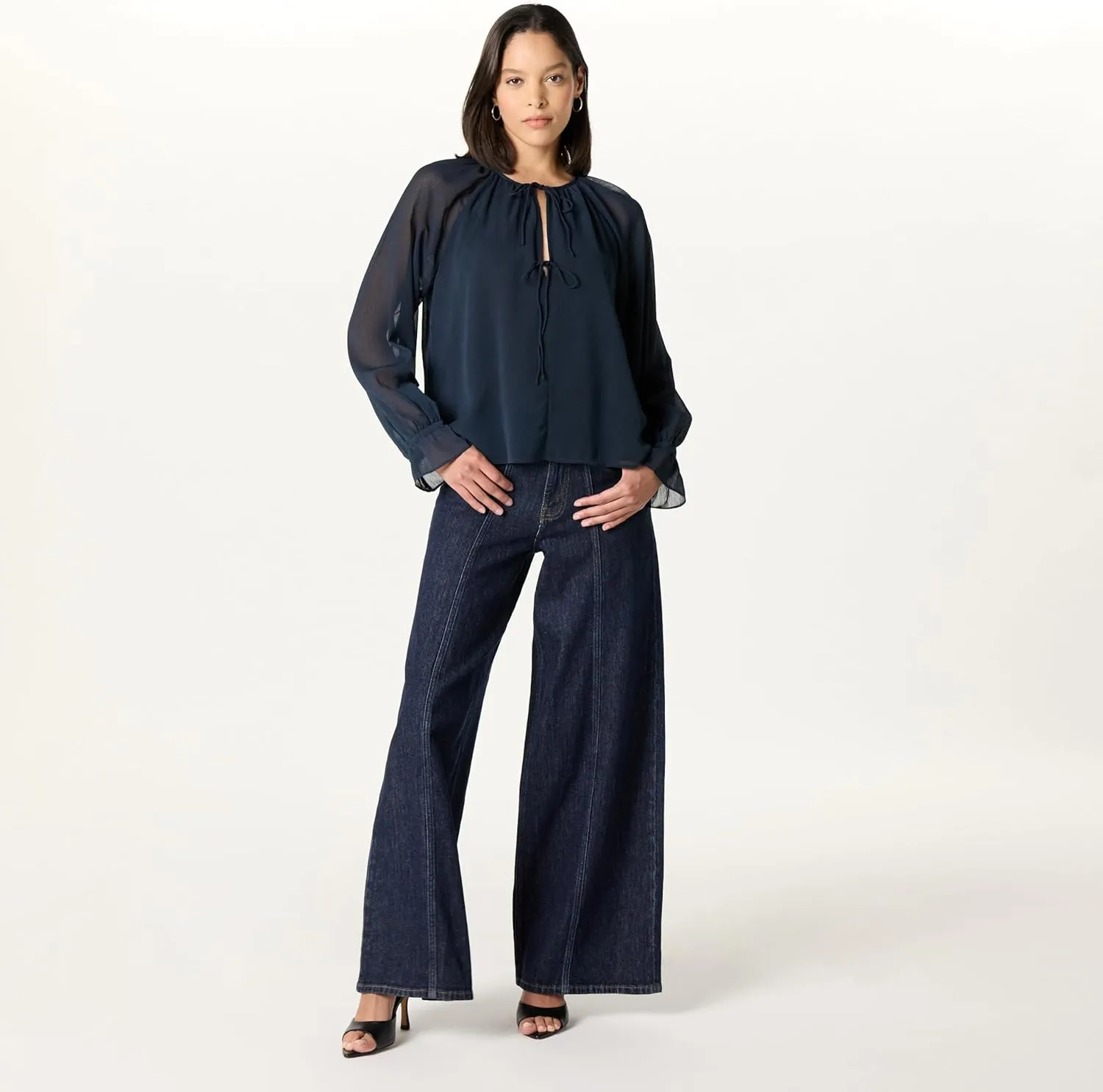 The Drop Women's Piper Tie Front Feminine Blouse