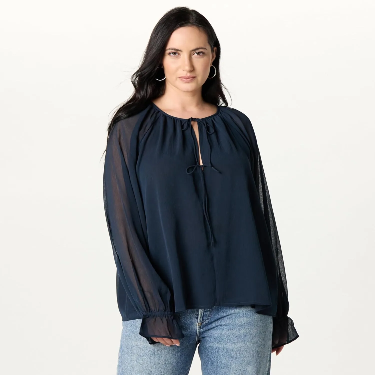 The Drop Women's Piper Tie Front Feminine Blouse