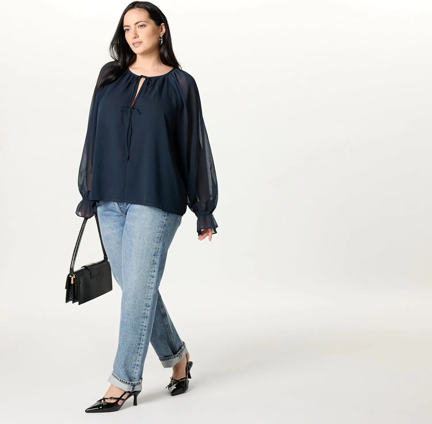 The Drop Women's Piper Tie Front Feminine Blouse
