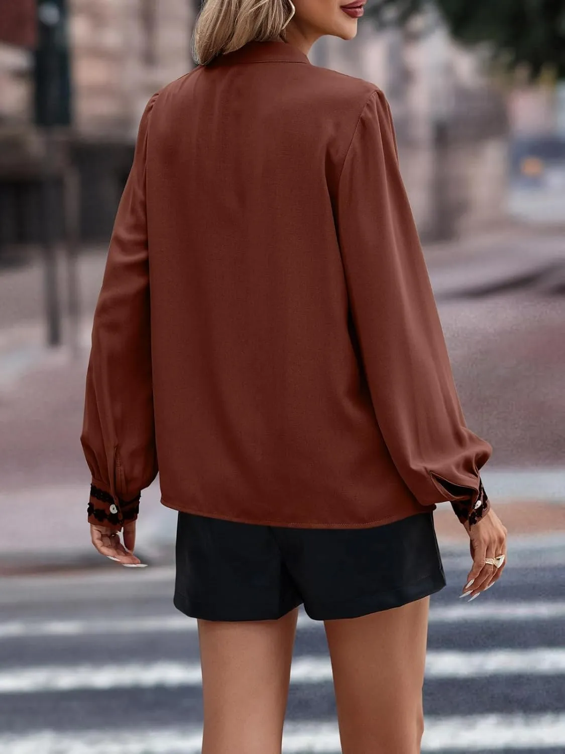 Theenkoln Womens Work Button Blouses: Long Sleeve V Neck Lace Casual Button Down Fall Trendy Shirts