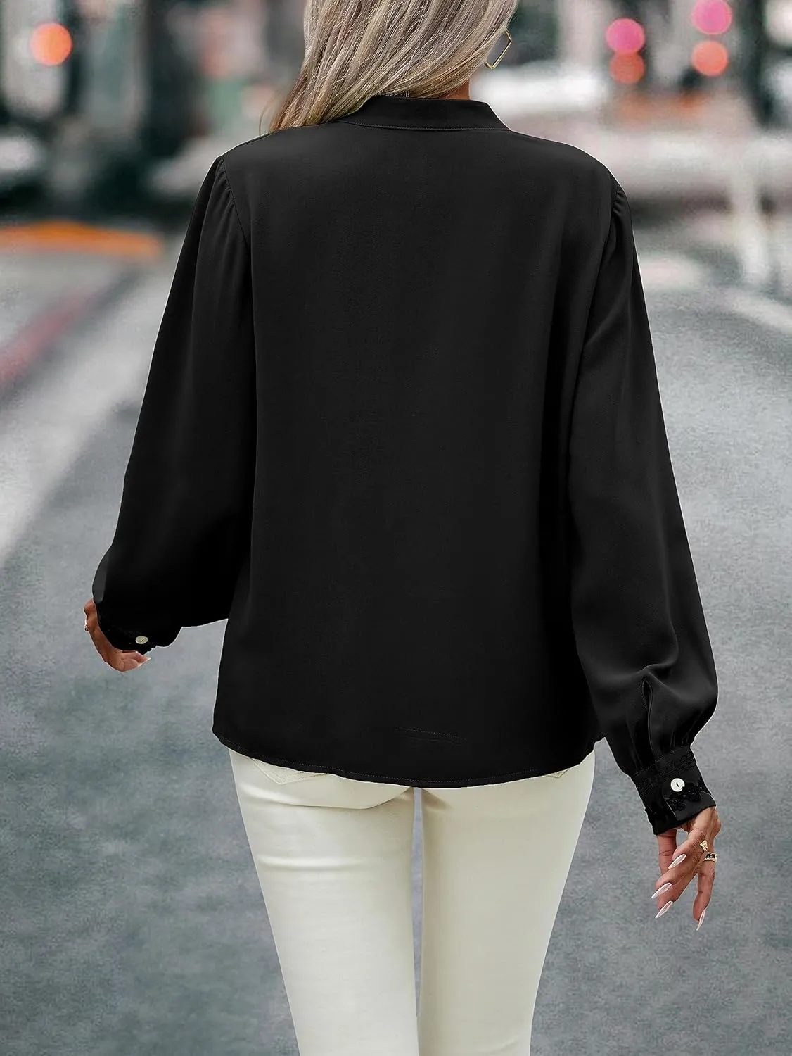 Theenkoln Womens Work Button Blouses: Long Sleeve V Neck Lace Casual Button Down Fall Trendy Shirts