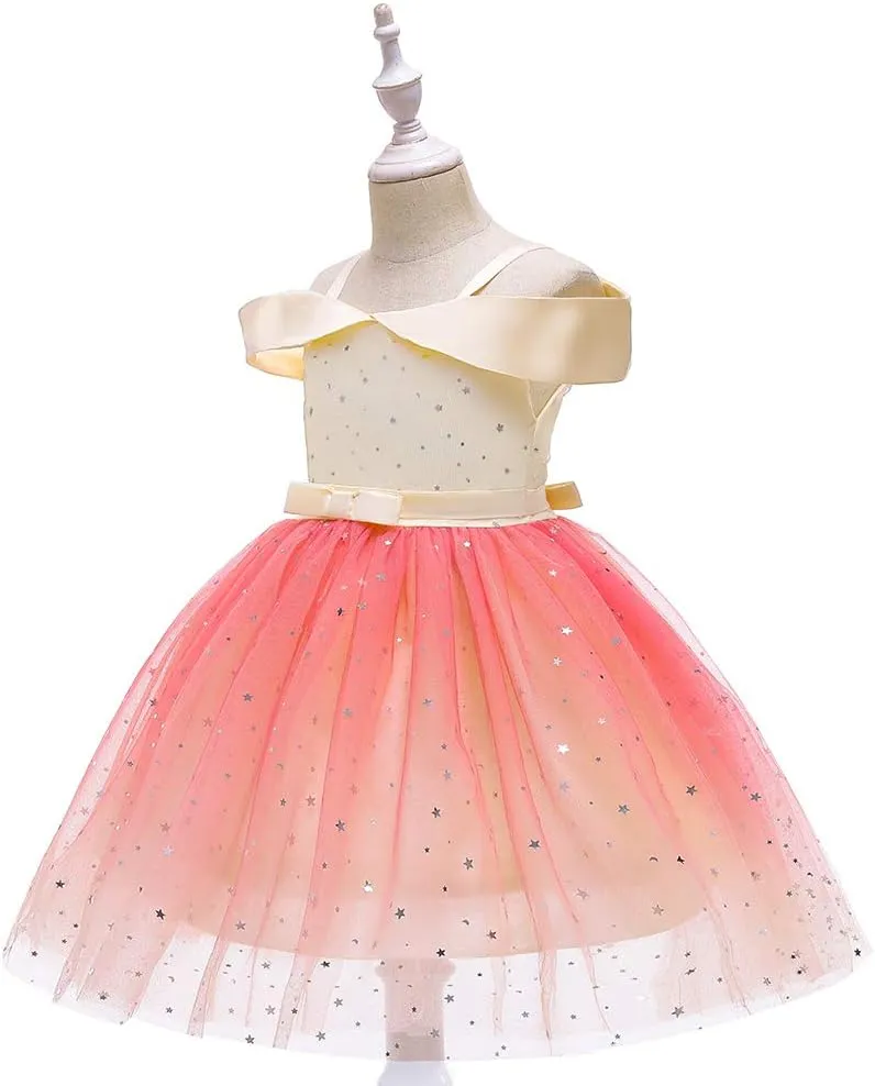 Toddler Rainbow Pageant Dresses for Girls Tutu Party Sparkly Princess Gown 2-10Years