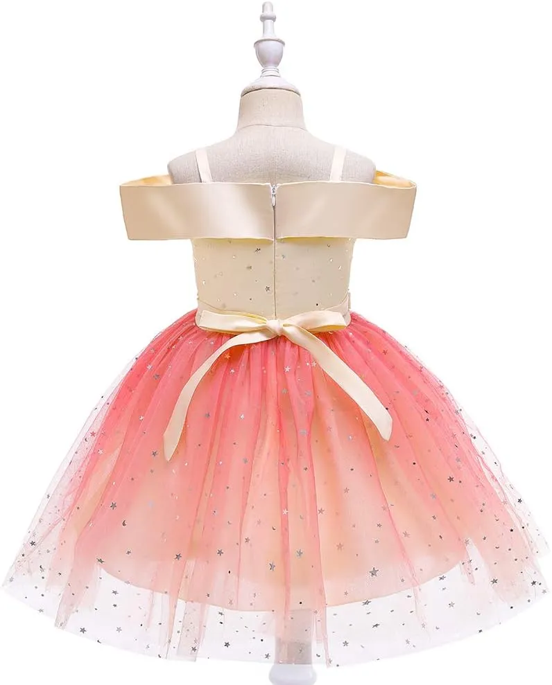 Toddler Rainbow Pageant Dresses for Girls Tutu Party Sparkly Princess Gown 2-10Years
