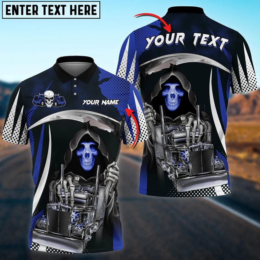 Truck Skull Reaper Multicolor Personalized Name 3D Polo Shirt For Truck Driver