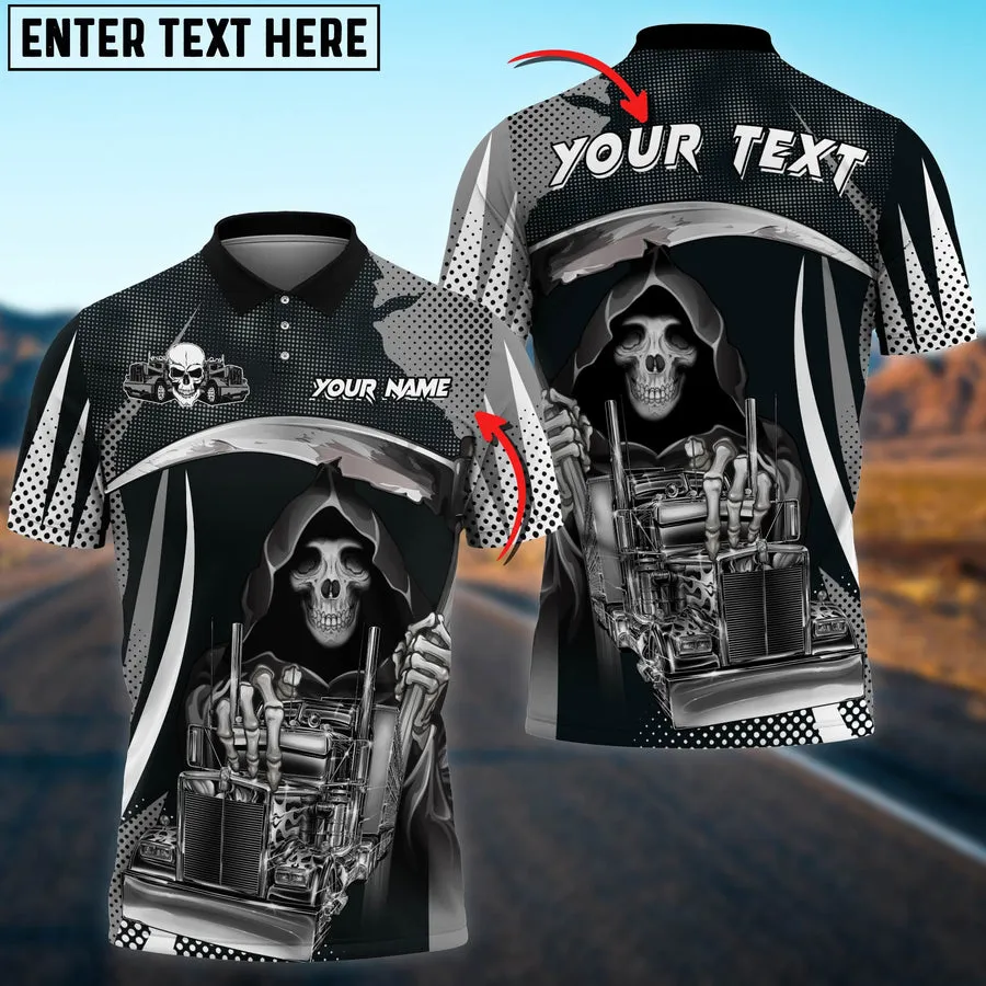Truck Skull Reaper Multicolor Personalized Name 3D Polo Shirt For Truck Driver
