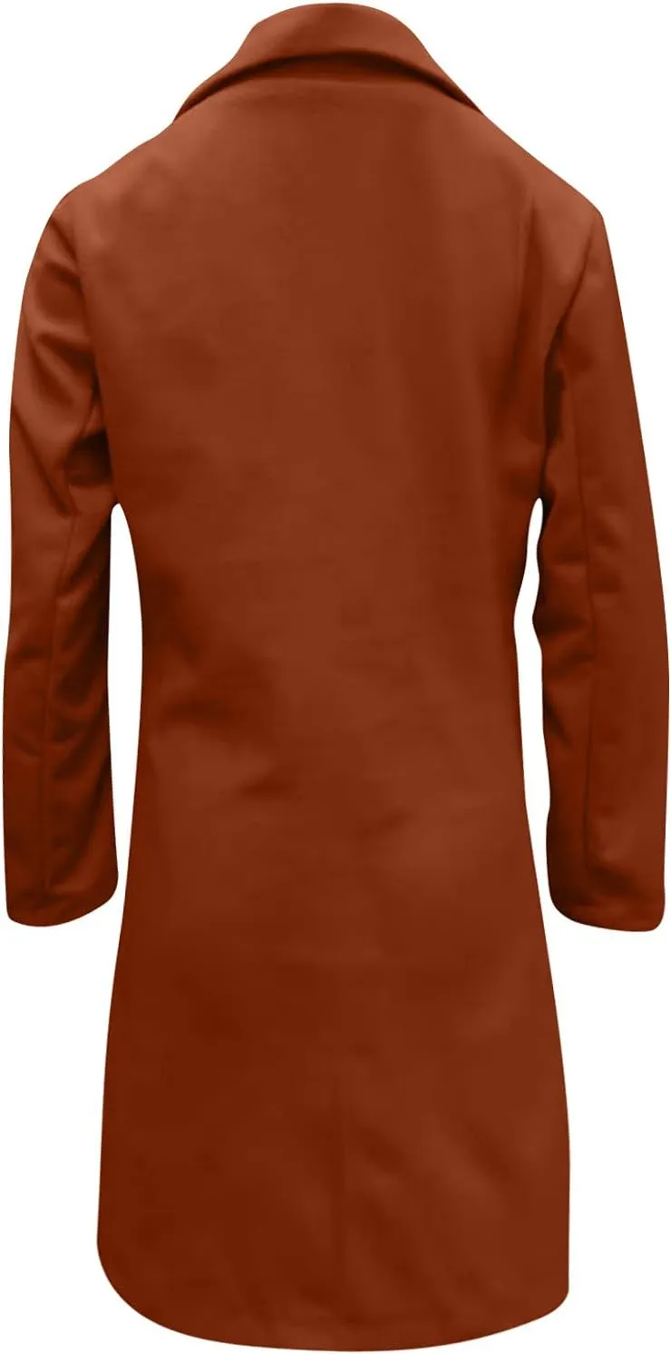 Womens Long Blazers Wool Blend Double Breasted Jackets Fall Winter Basic Warm Outwear Casual Work Office Lapel Coats