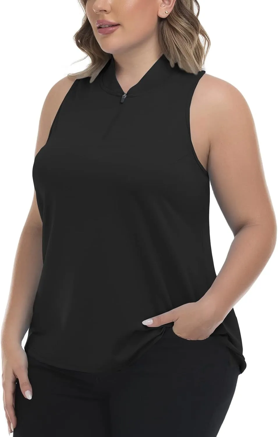 Women's Sleeveless Golf Polo Shirt Loose Fit Racerback Golf Dry Fit Tank Tops for Ladies Tennis Apparel Lightweight SPF 50 