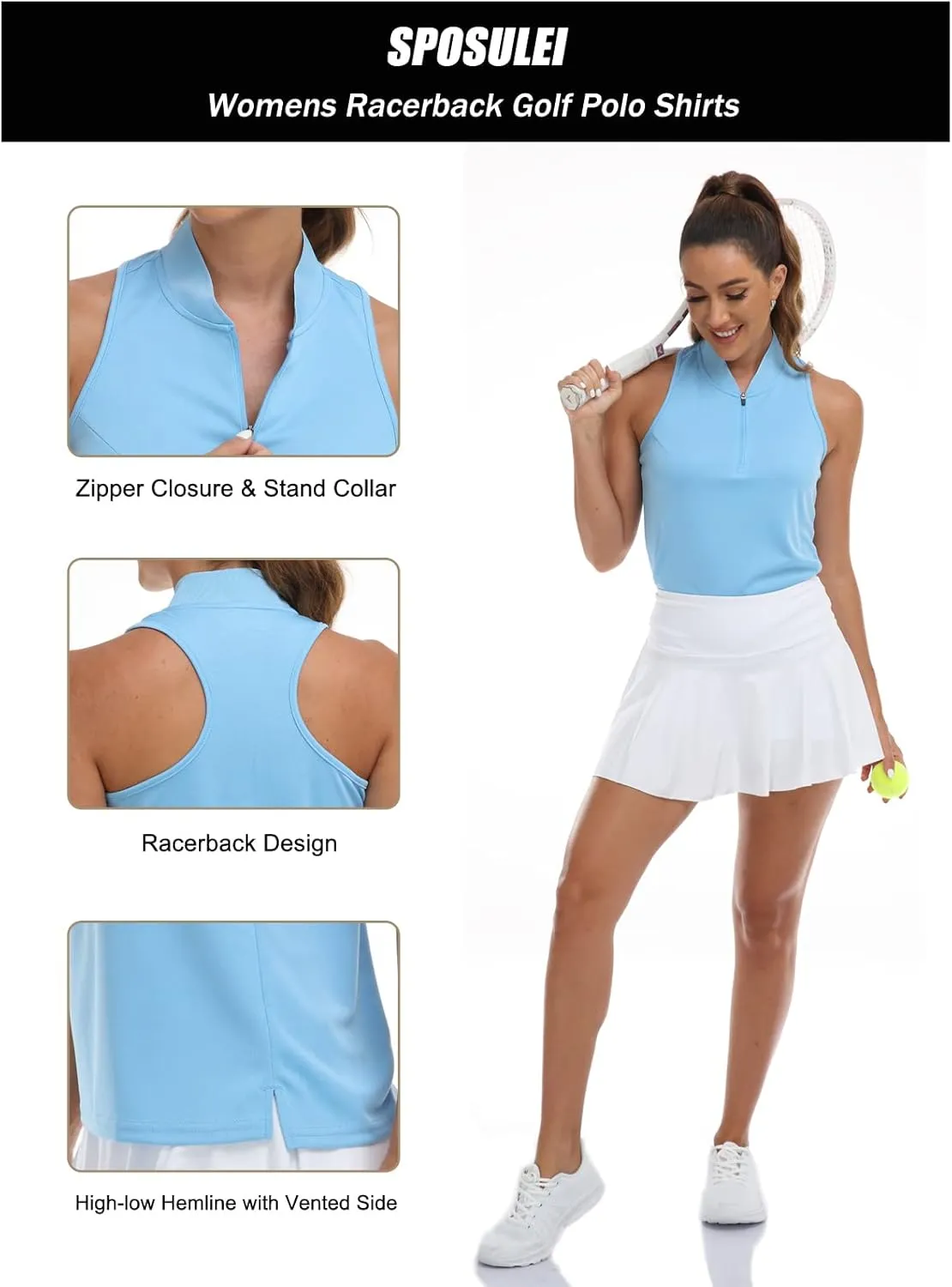 Women's Sleeveless Golf Polo Shirt Loose Fit Racerback Golf Dry Fit Tank Tops for Ladies Tennis Apparel Lightweight SPF 50 