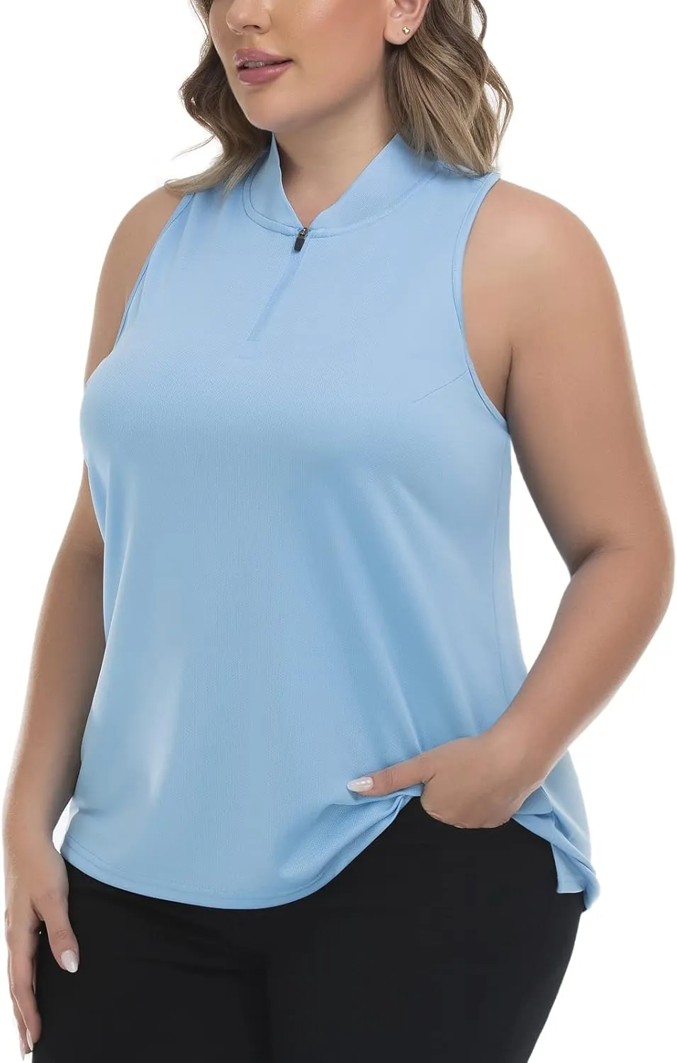 Women's Sleeveless Golf Polo Shirt Loose Fit Racerback Golf Dry Fit Tank Tops for Ladies Tennis Apparel Lightweight SPF 50 