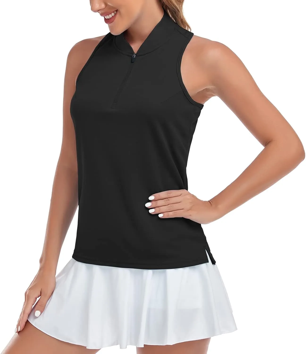 Women's Sleeveless Golf Polo Shirt Loose Fit Racerback Golf Dry Fit Tank Tops for Ladies Tennis Apparel Lightweight SPF 50 