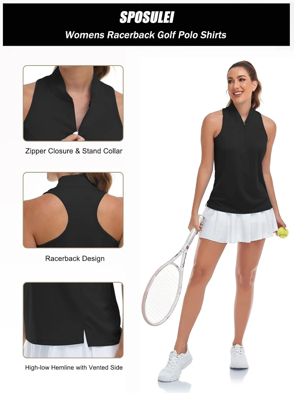 Women's Sleeveless Golf Polo Shirt Loose Fit Racerback Golf Dry Fit Tank Tops for Ladies Tennis Apparel Lightweight SPF 50 