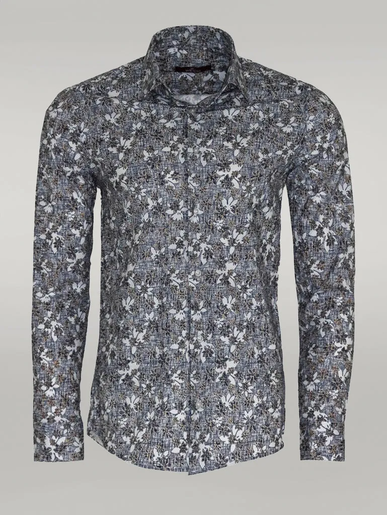 WSS Bloom Patterned Grey Slim Fit Shirt  - Singen
