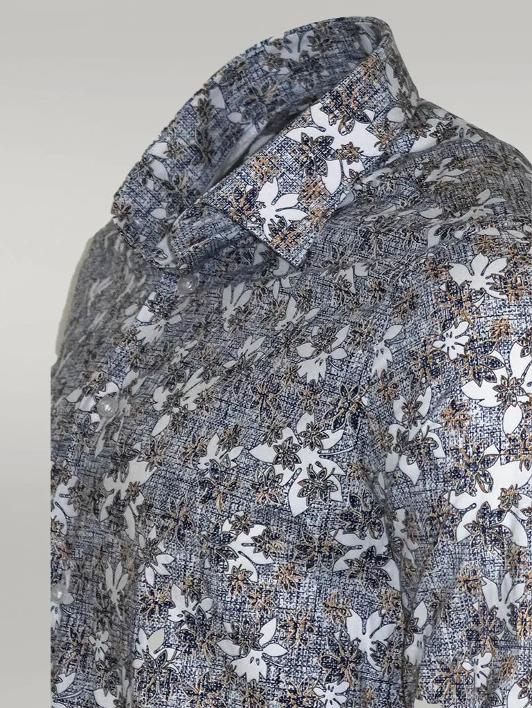 WSS Bloom Patterned Grey Slim Fit Shirt  - Singen
