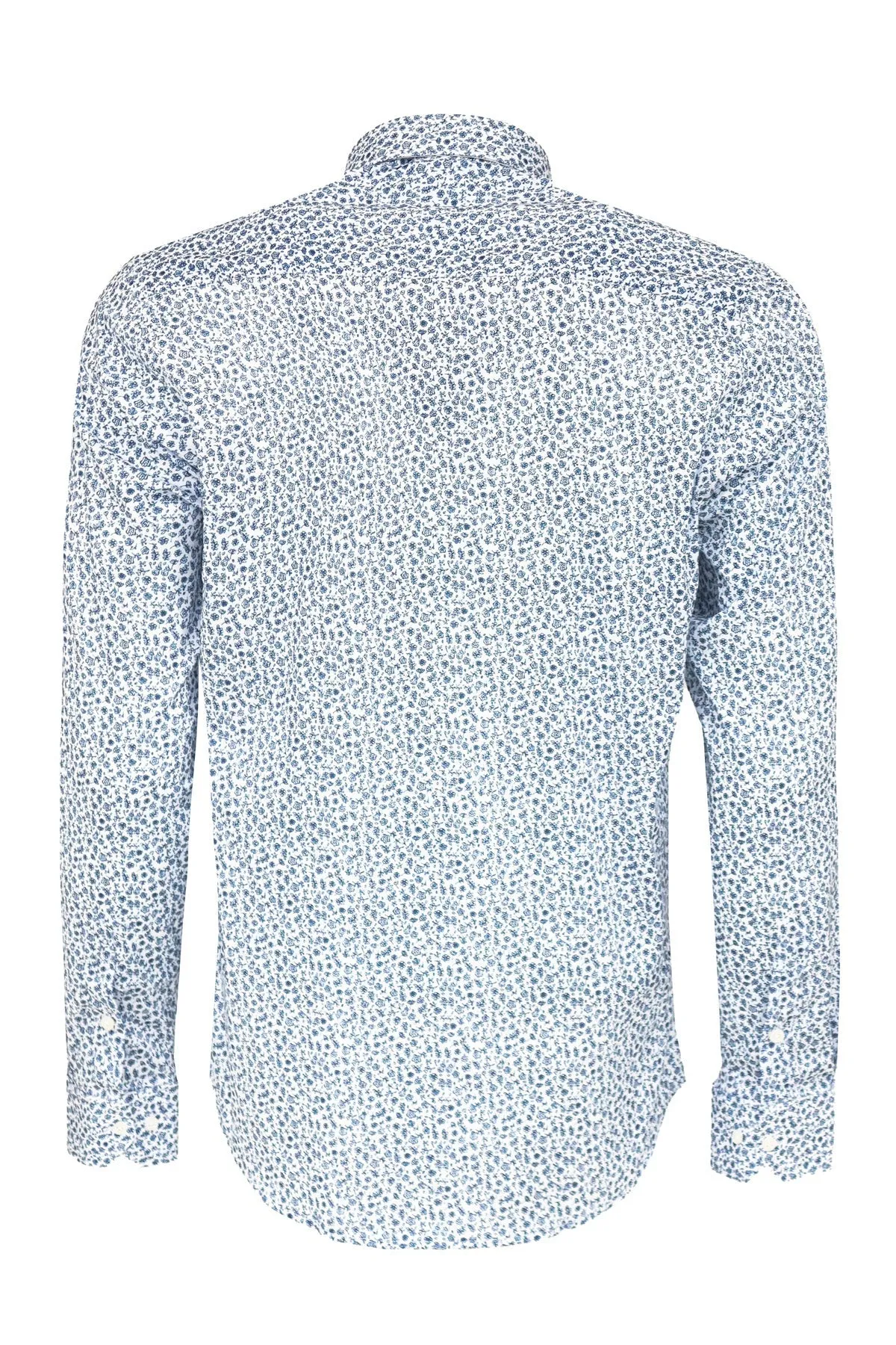 WSS Blue Floral Patterned Slim Fit White Men Shirt  - Singen