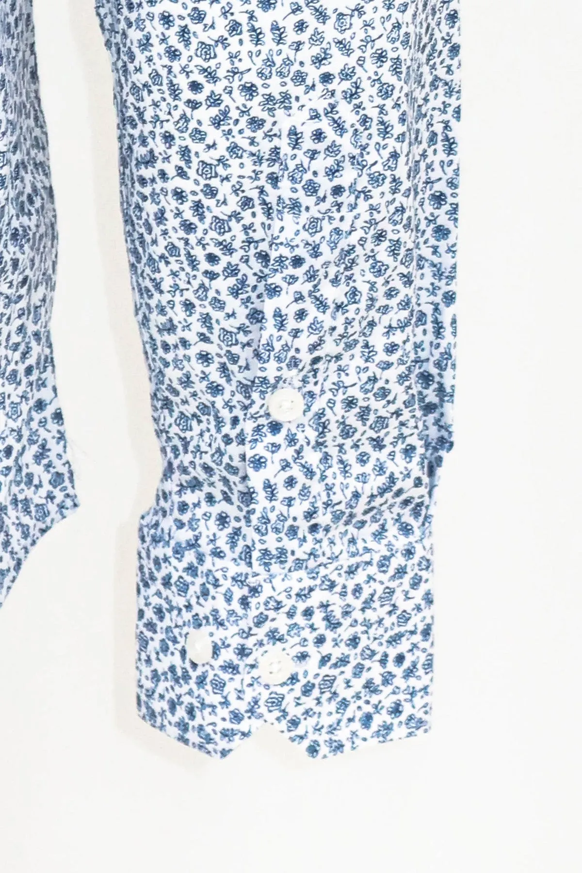 WSS Blue Floral Patterned Slim Fit White Men Shirt  - Singen