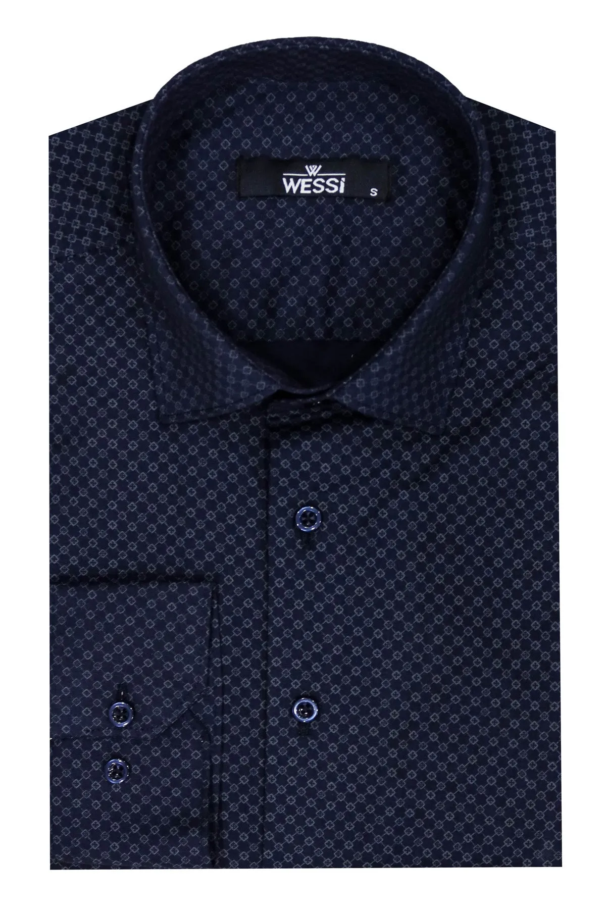 WSS Dark Blue Tiny Check Patterned Slim Fit Shirt  - Singen