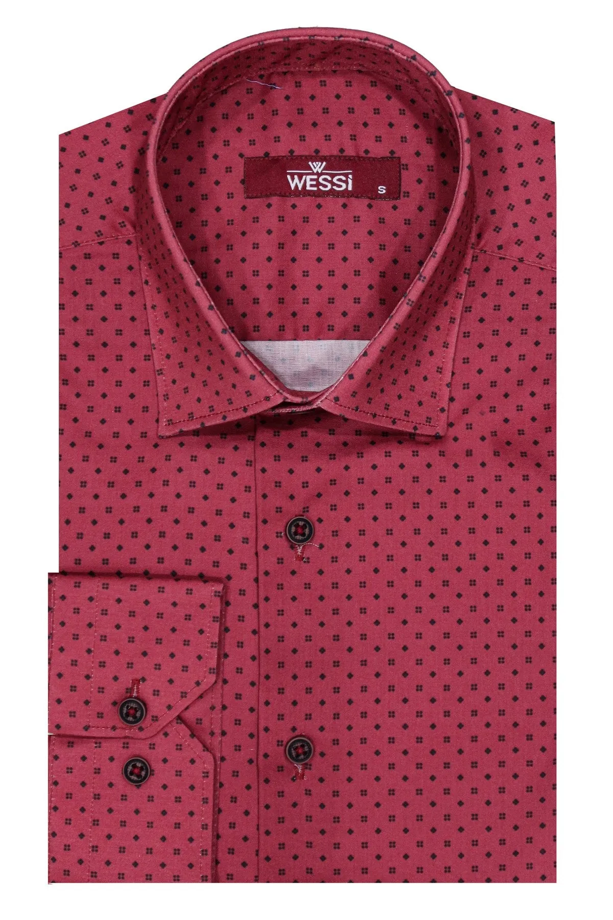 WSS Patterned Slim Fit Burgundy Men Shirt  - Singen