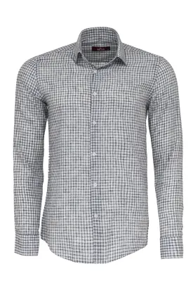 WSS Plaid Slim Fit Black Men Shirt  - Singen