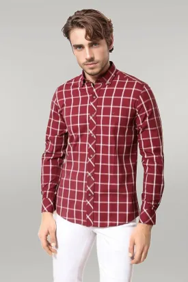 WSS Plaid Slim Fit Burgundy Shirt  - Singen