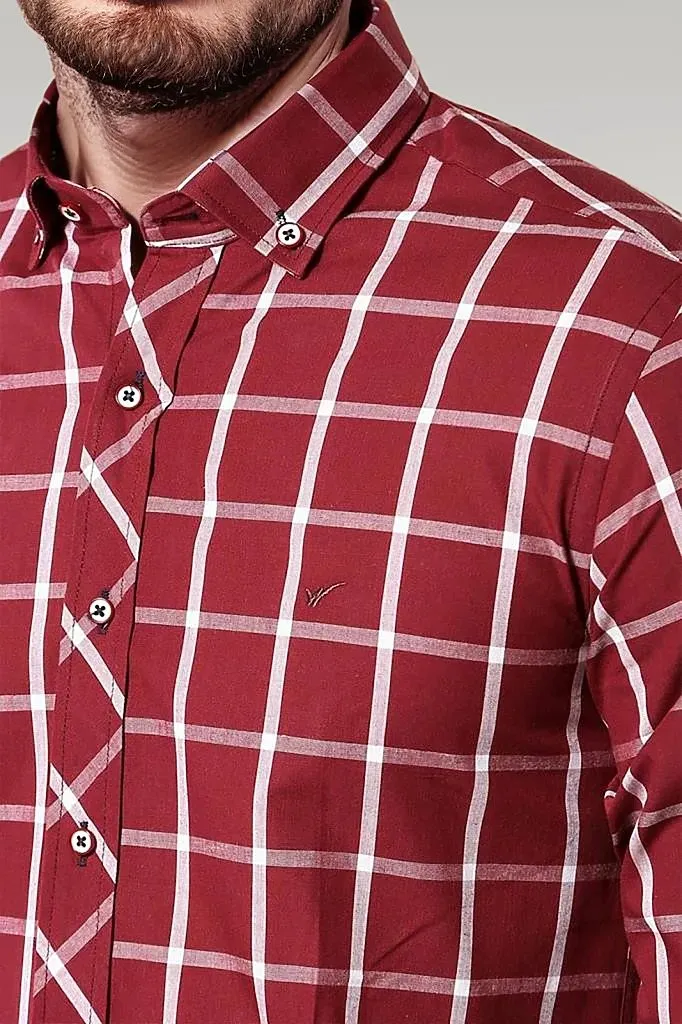 WSS Plaid Slim Fit Burgundy Shirt  - Singen