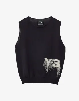 Y-3 Black Frayed Logo Knit Vest