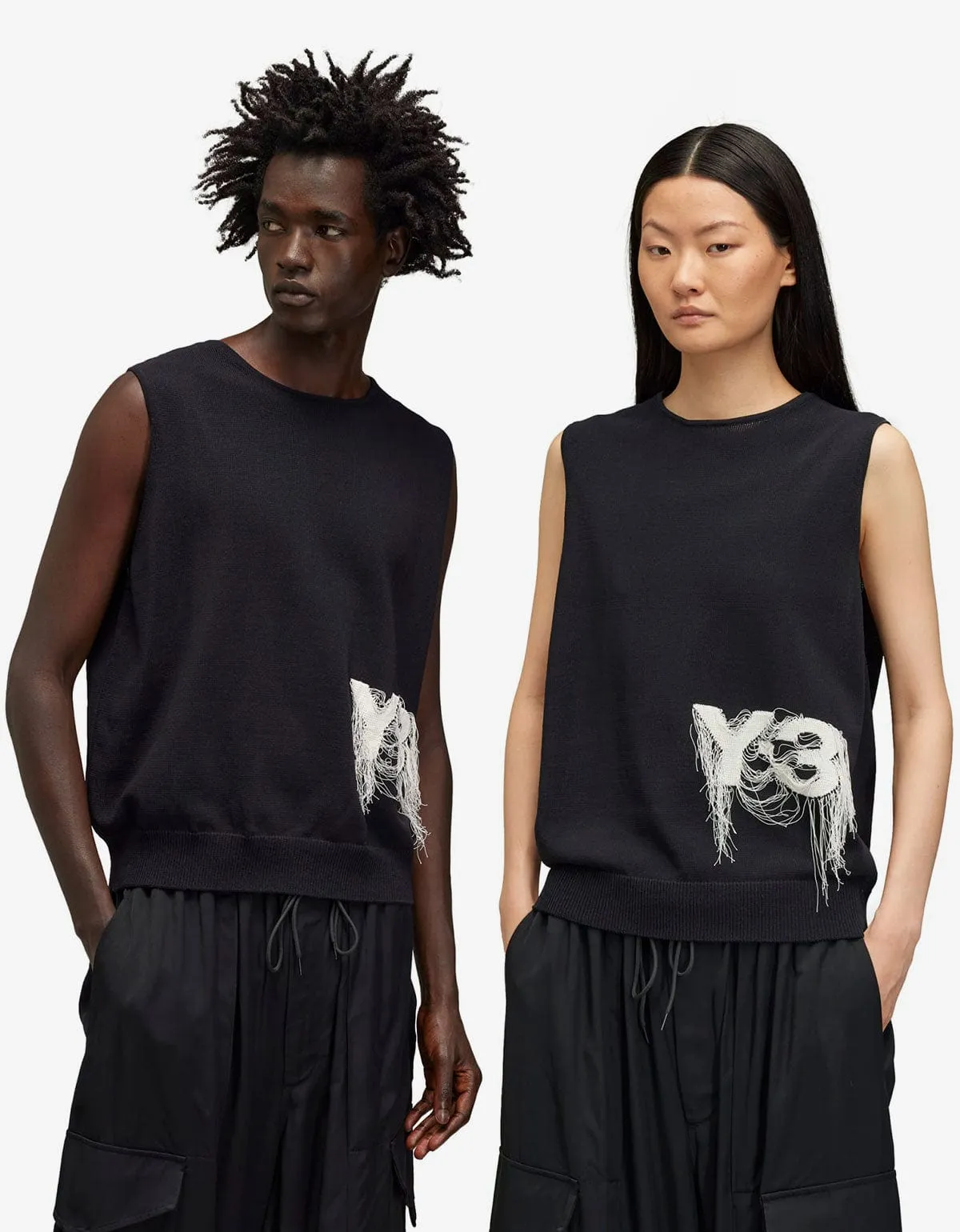Y-3 Black Frayed Logo Knit Vest