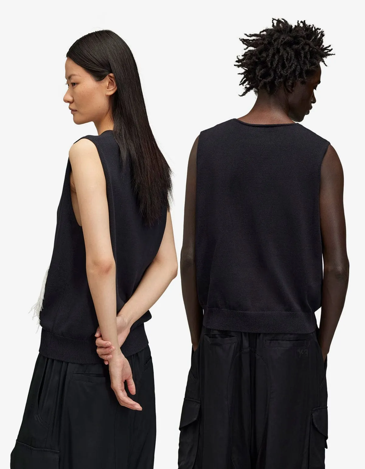 Y-3 Black Frayed Logo Knit Vest