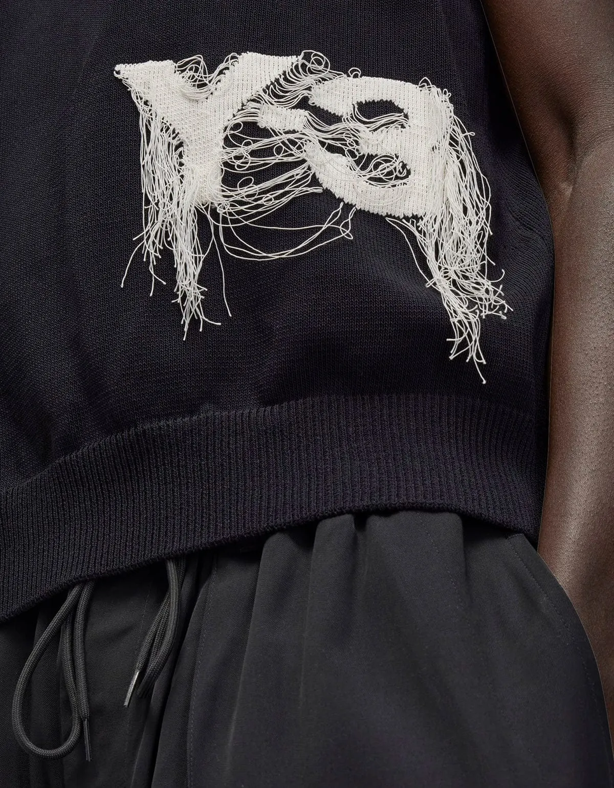 Y-3 Black Frayed Logo Knit Vest