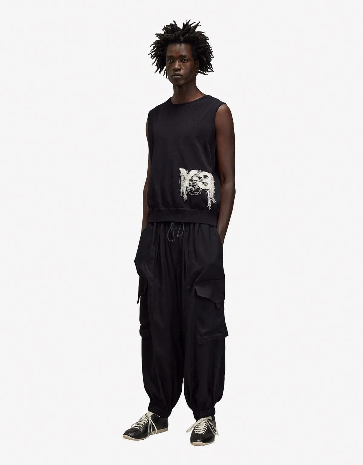 Y-3 Black Frayed Logo Knit Vest
