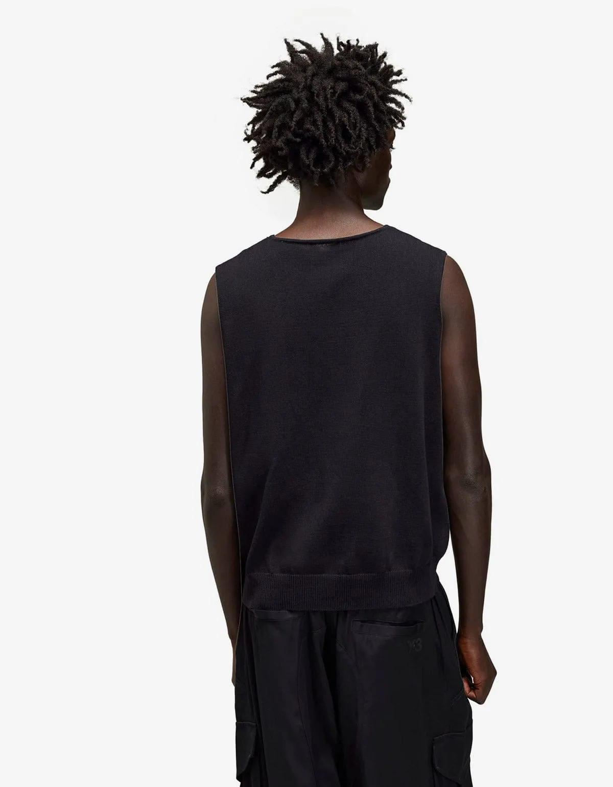 Y-3 Black Frayed Logo Knit Vest